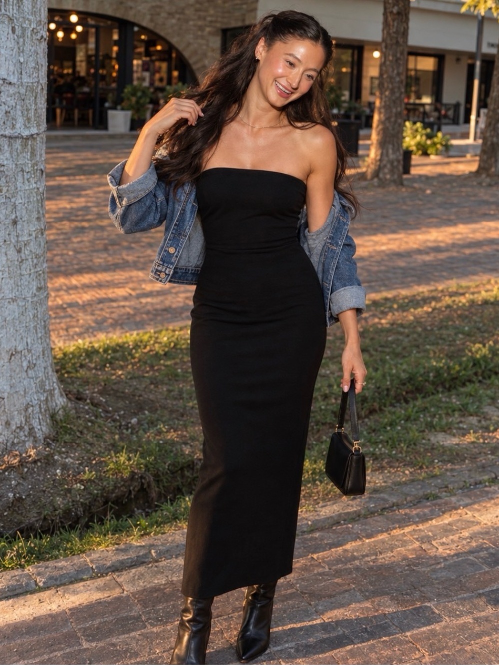 Veronica Beard Black Strapless Maxi Dress Medium Stretch Column Quiet Luxury